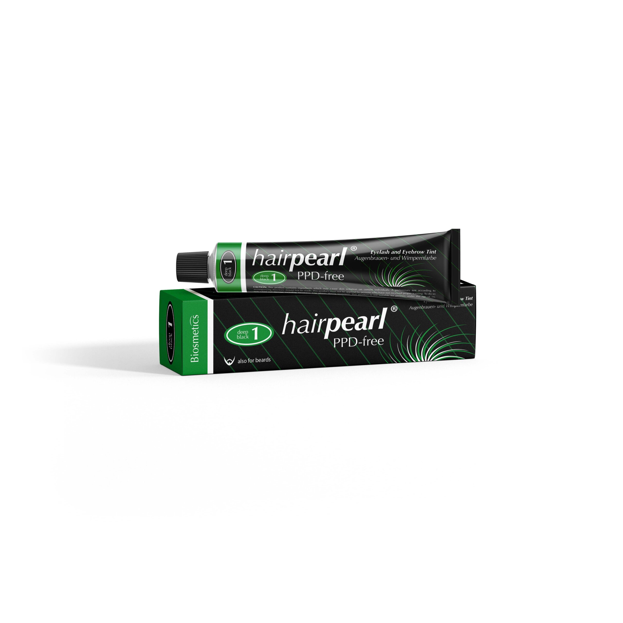 Hairpearl Tint PPD Free No.1 Deep Black – vopsea profesională pentru gene și sprâncene, negru intens fără PPD