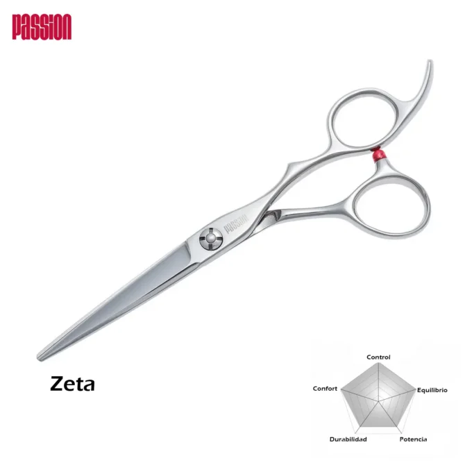 Foarfecă profesională Passion Zeta – oțel japonez 440C, lame convexe, ergonomic offset, 5.5inch